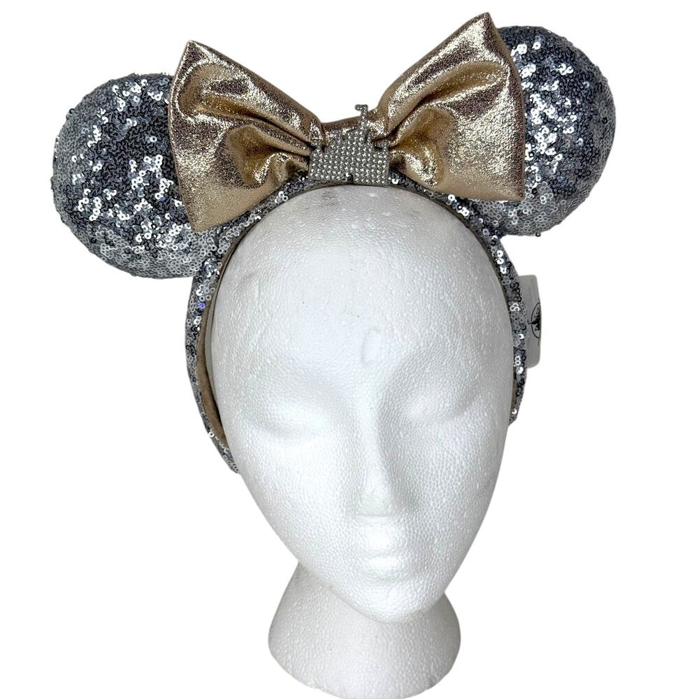 Walt Disney World Minnie Mouse Castle Ears Silver and Gold Sequins and Shimmer